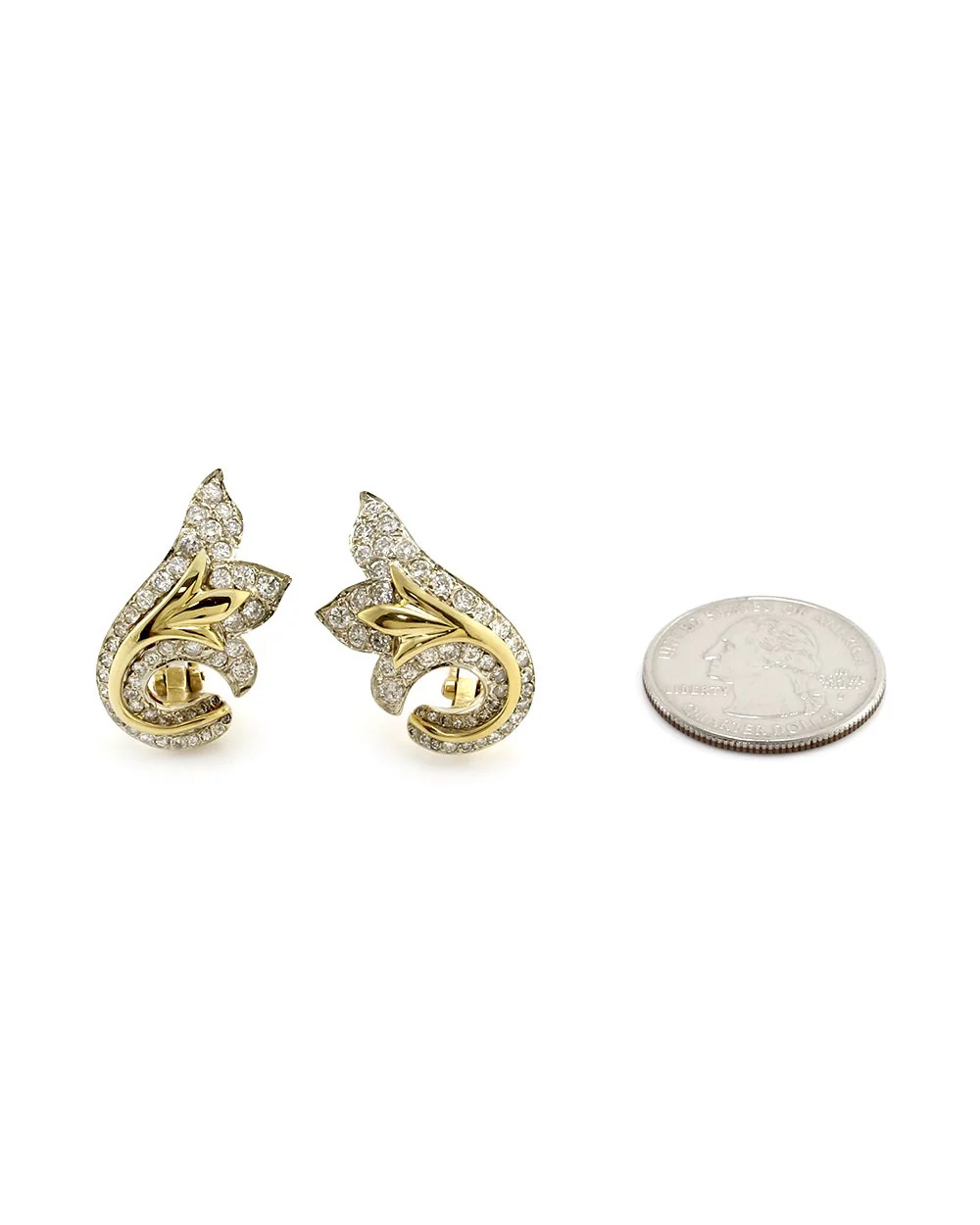 Pave Diamond Leaf Climber Earrings in Gold - Image 3