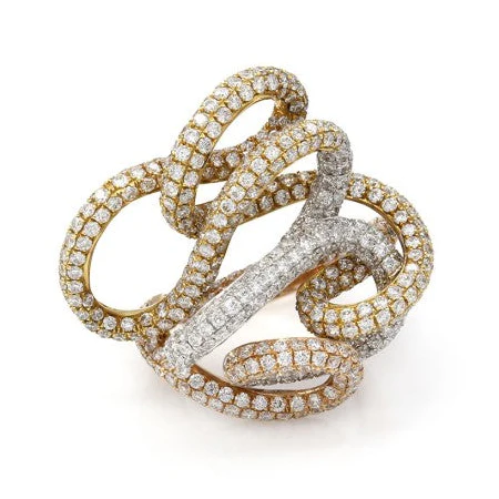 18K Tri-Tone Gold Pave Diamond Swirl Ring