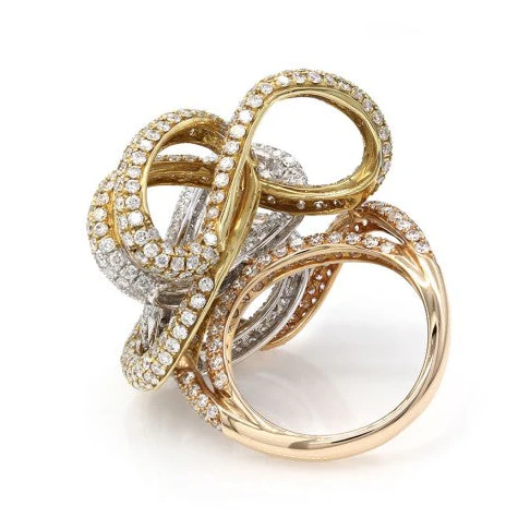 18K Tri-Tone Gold Pave Diamond Swirl Ring - Image 2