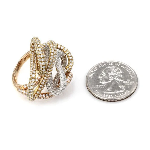 18K Tri-Tone Gold Pave Diamond Swirl Ring - Image 3