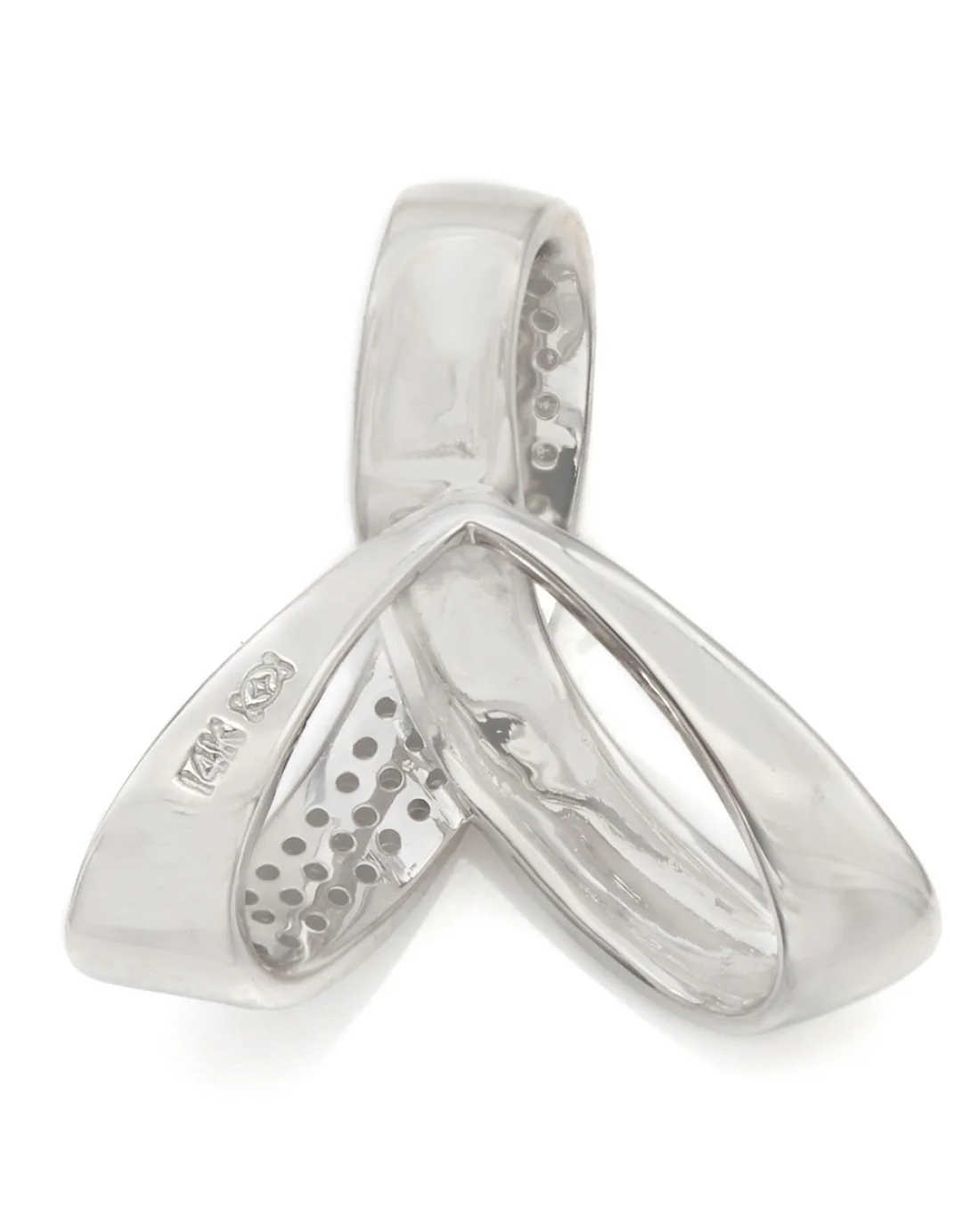 Pave Diamond Trinity Slide Pendant with Single Cut Diamonds in 14k White Gold - Image 2