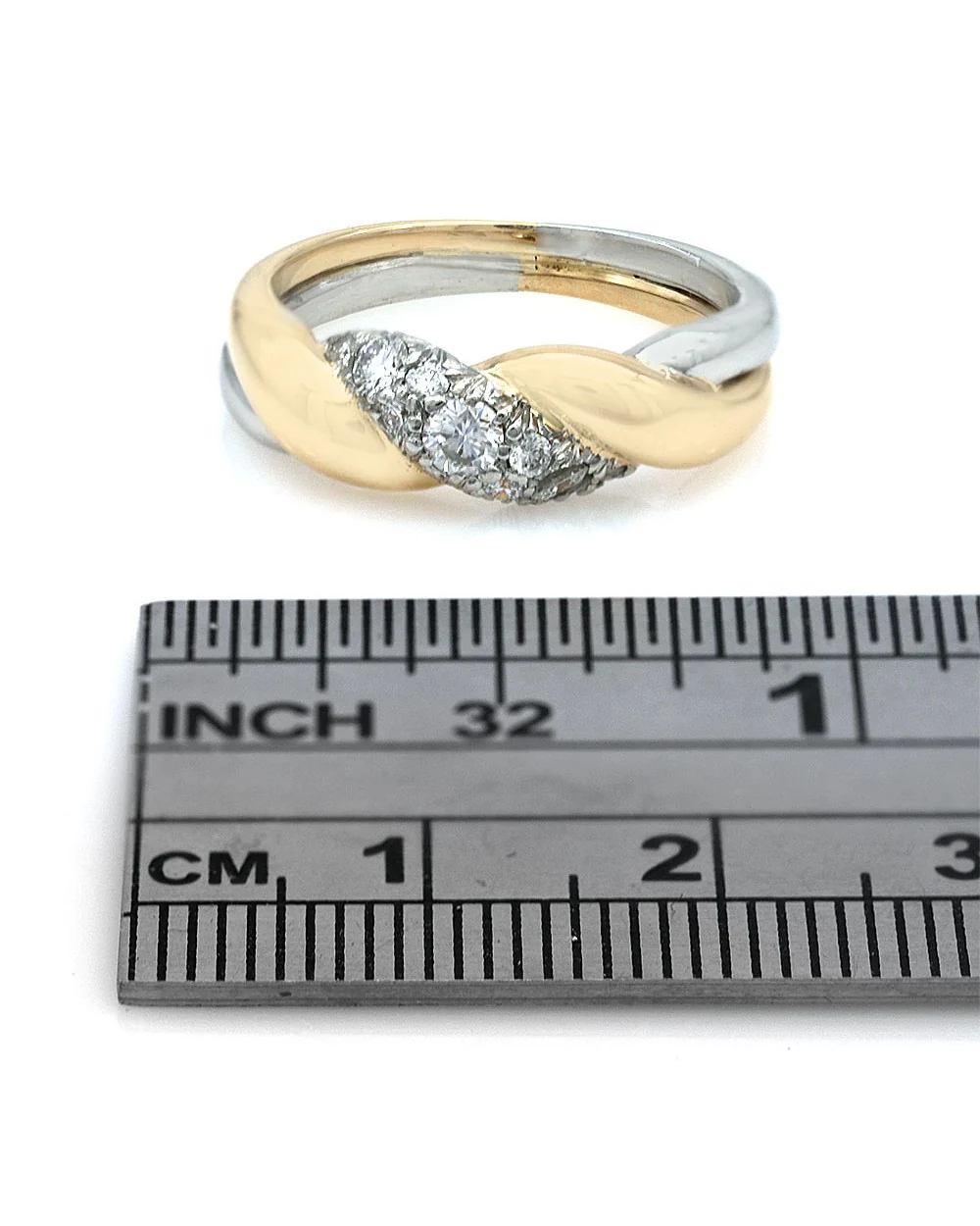 Pave Diamond Twist Band in Platinum and Yellow Gold - Image 3