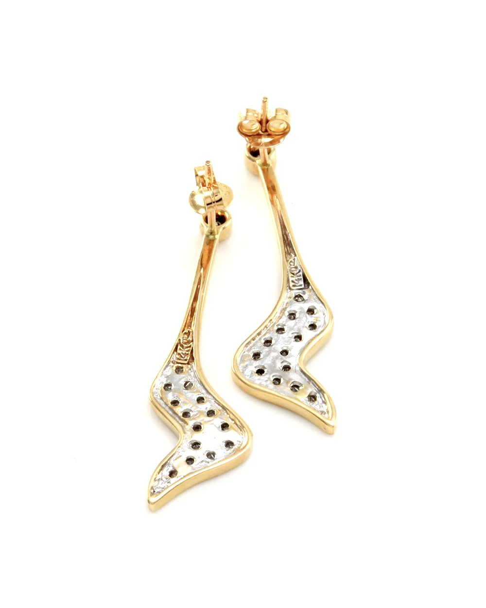 Pave Diamond Wave Drop Earrings in 14K Yellow Gold - Image 4