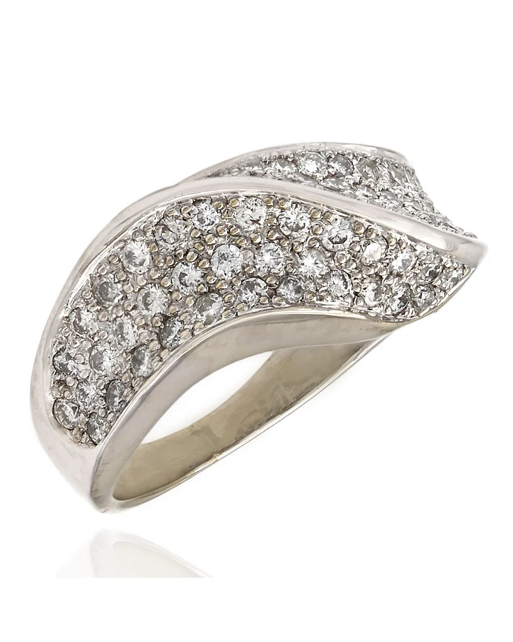 Pave Diamond Wave Ring in White Gold