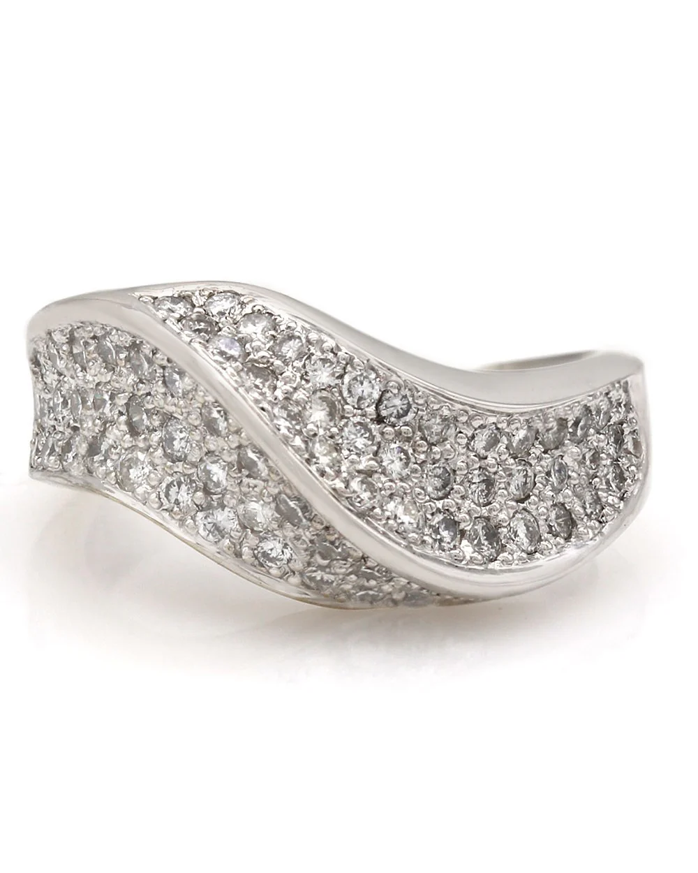 Pave Diamond Wave Ring in White Gold - Image 2