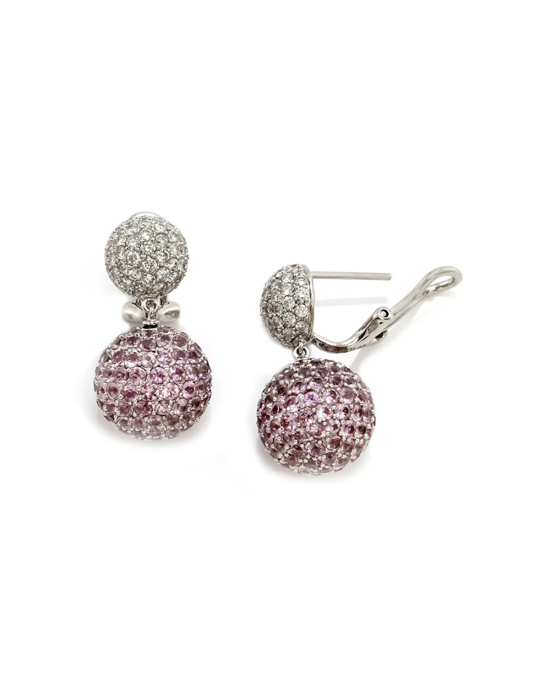 Pave Pink Sapphire and Diamond Earrings in Gold - Image 2