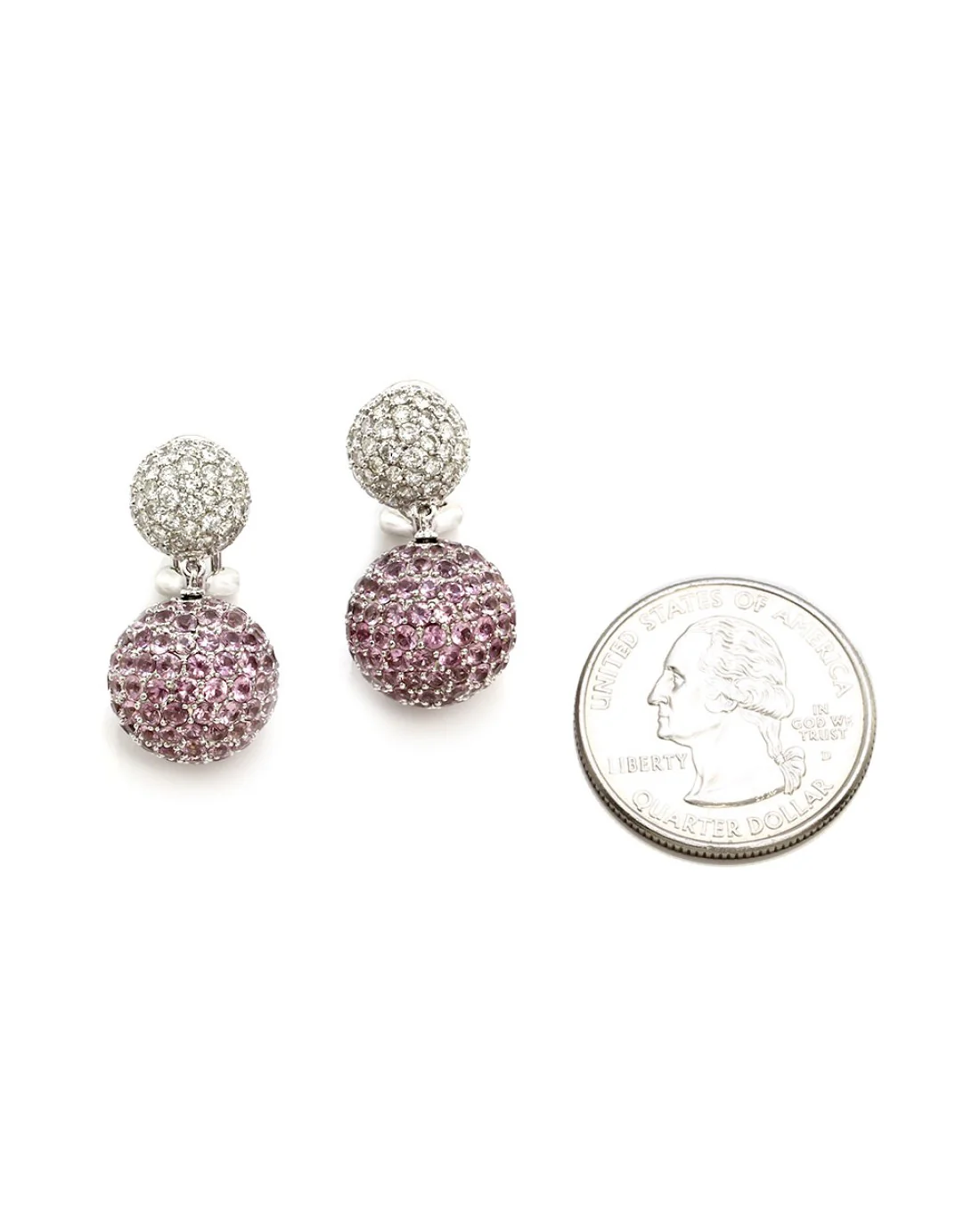 Pave Pink Sapphire and Diamond Earrings in Gold - Image 3