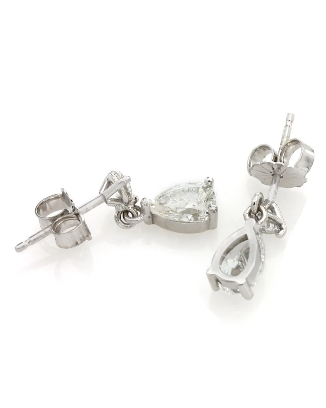 Pear and Round Diamond Drop Earrings - Image 2
