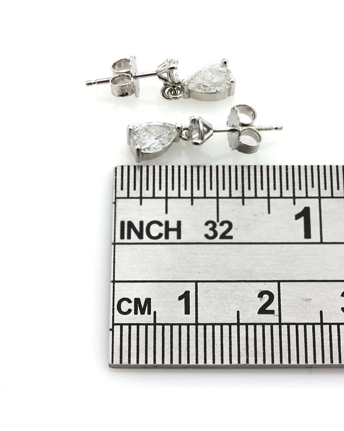 Pear and Round Diamond Drop Earrings - Image 3