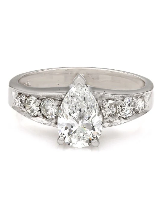 Pear Diamond Engagement Ring with Milgrain Accents in 14kw - Image 2