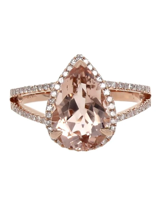 Pear Shape Morganite and Diamond Halo Ring - Image 2