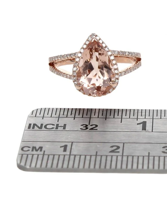Pear Shape Morganite and Diamond Halo Ring - Image 3
