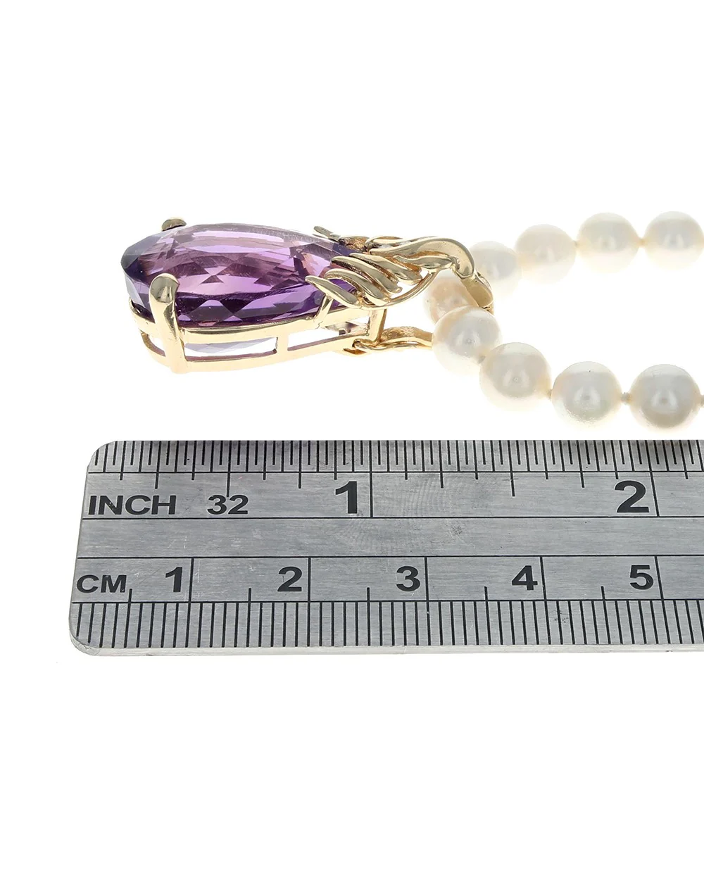 Pear Shaped Amethyst and Diamond Enhancer Pendant in Gold - Image 3