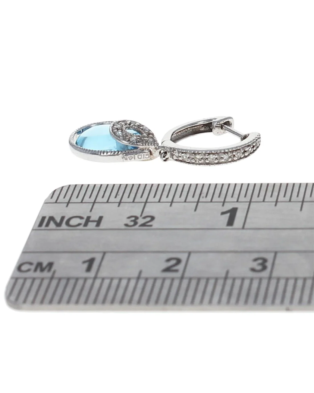 Pear Shaped Blue Topaz Cabochon and Diamond Drop Earrings - Image 3