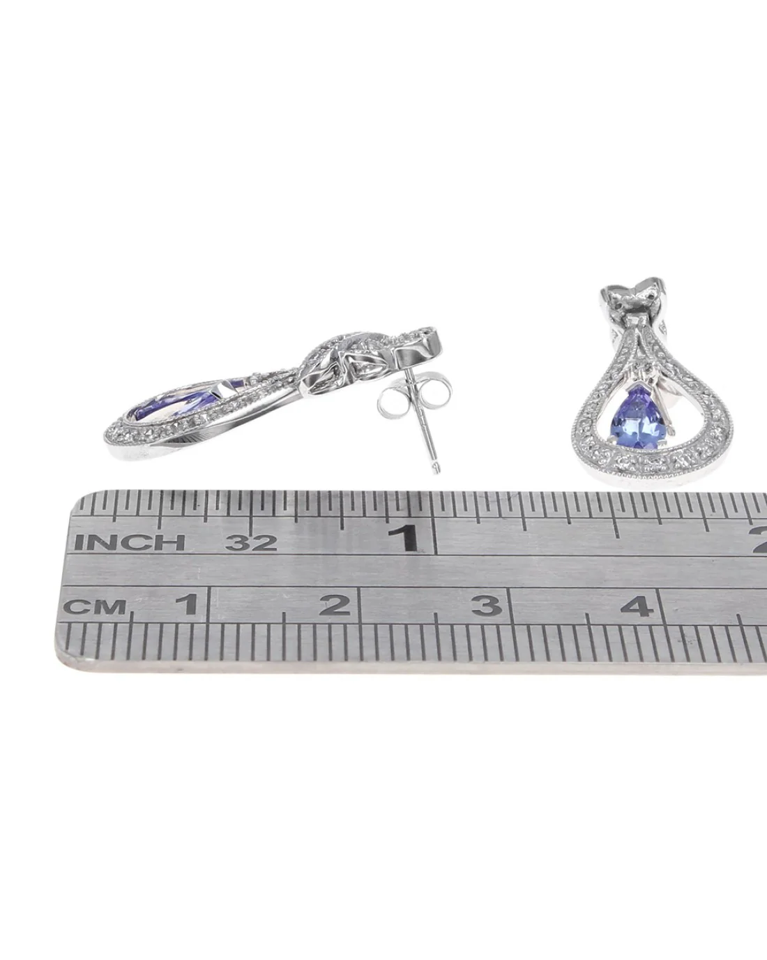Pear Tanzanite and Diamond Teardrop Earrings - Image 3