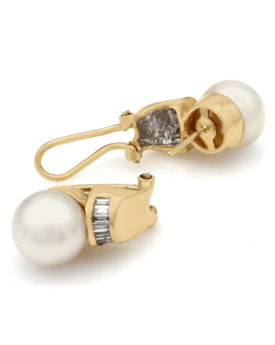 Pearl and Baguette Diamond Earrings - Image 2