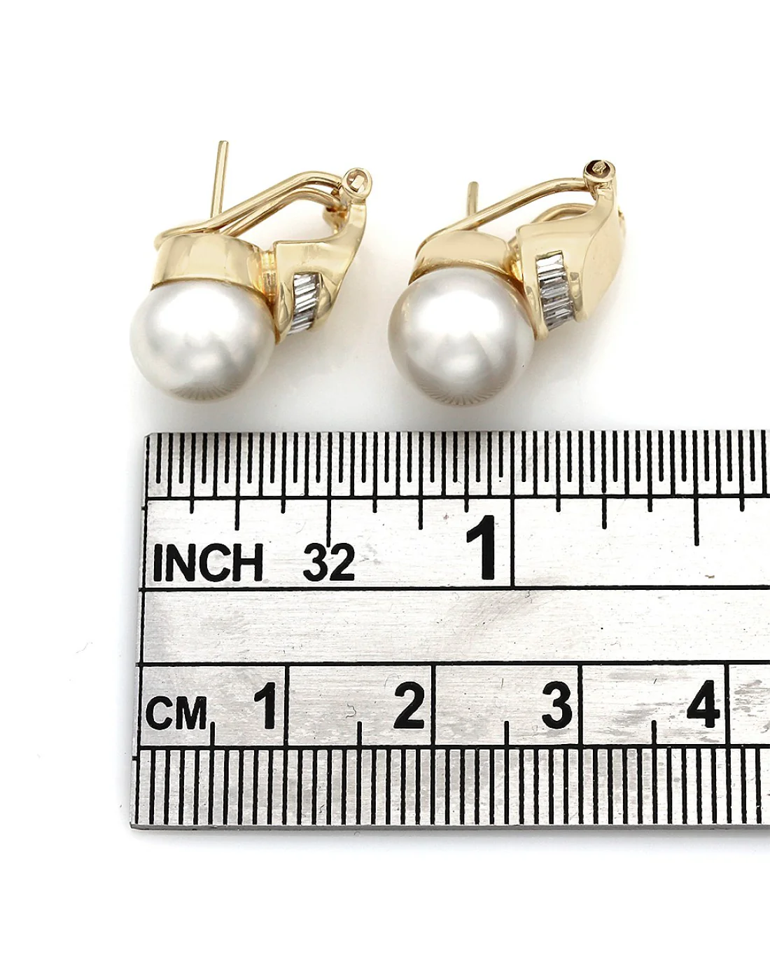 Pearl and Baguette Diamond Earrings - Image 3