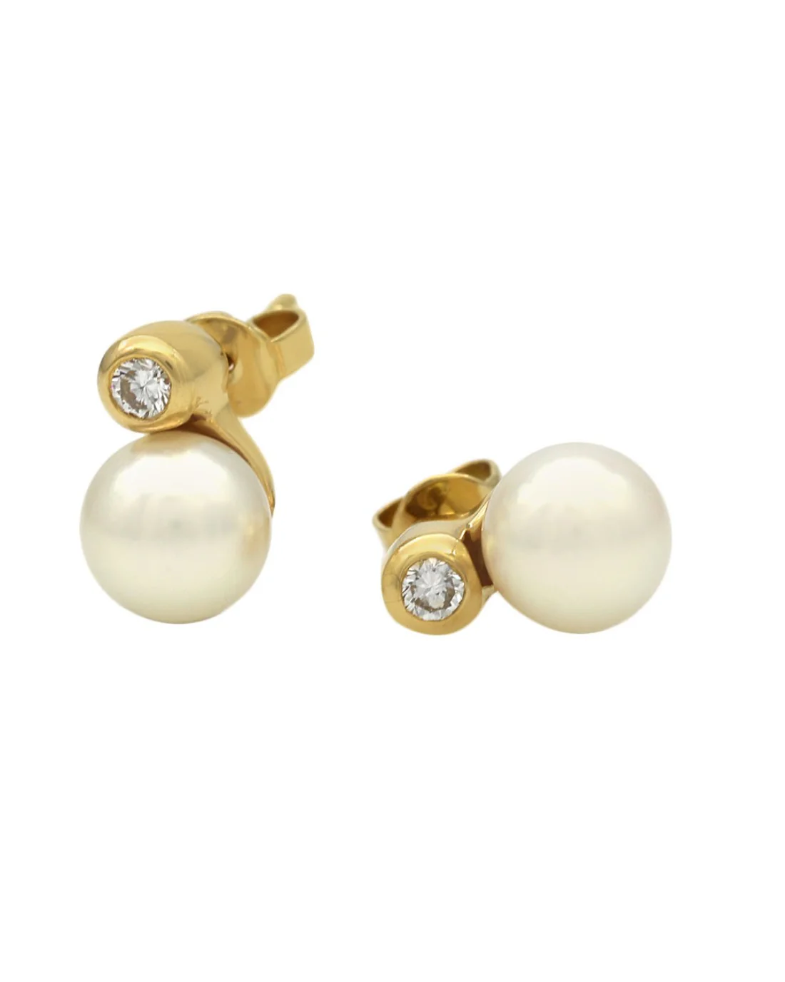 Pearl and Diamond Accent Drop Earrings in Yellow Gold - Image 2