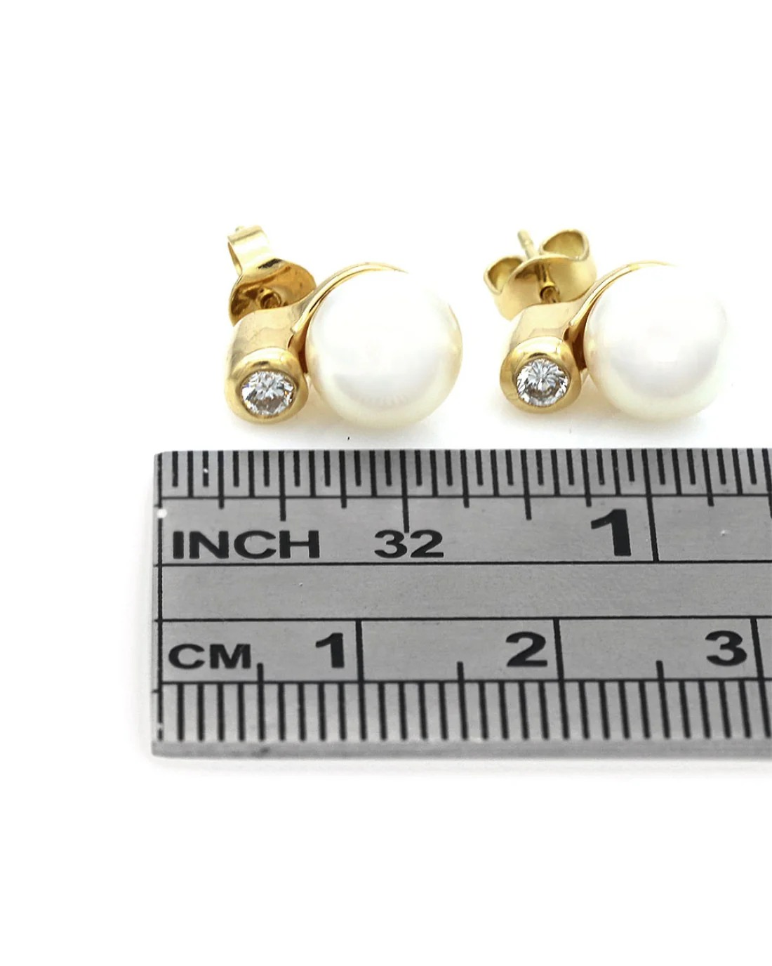 Pearl and Diamond Accent Drop Earrings in Yellow Gold - Image 3