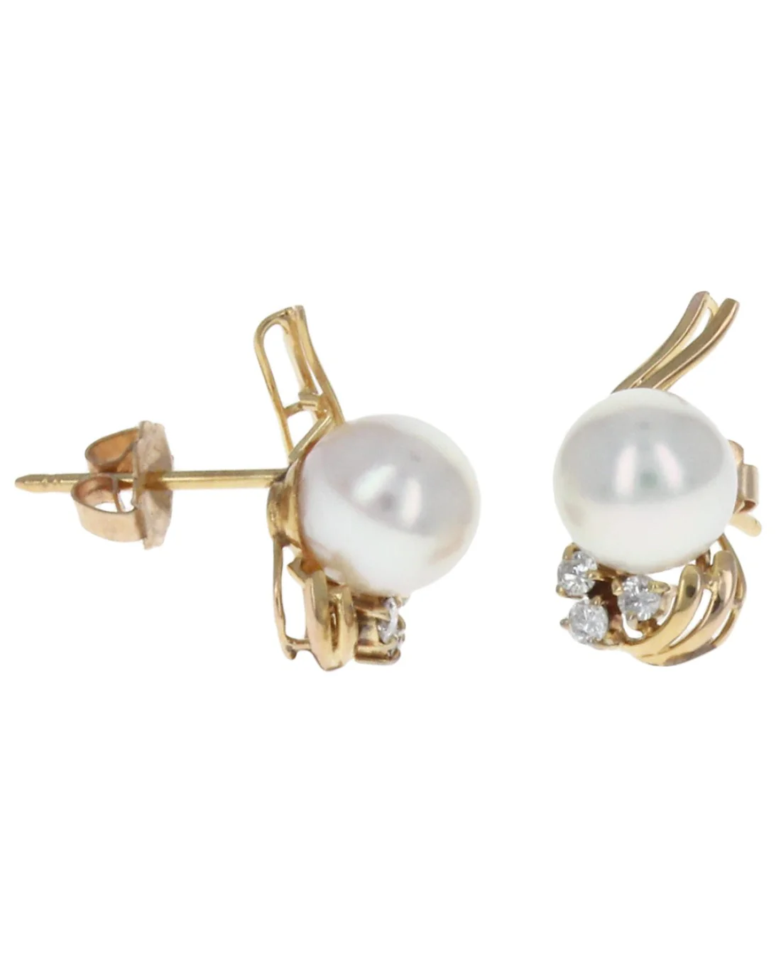 Pearl and Diamond Accent Earrings - Image 2