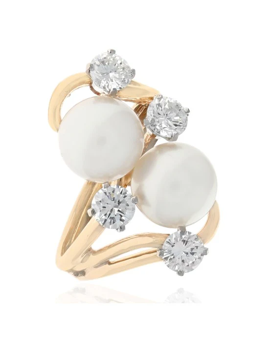 Pearl and Diamond Bypass Ring
