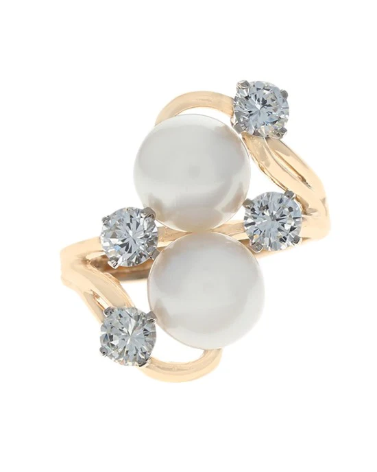Pearl and Diamond Bypass Ring - Image 2