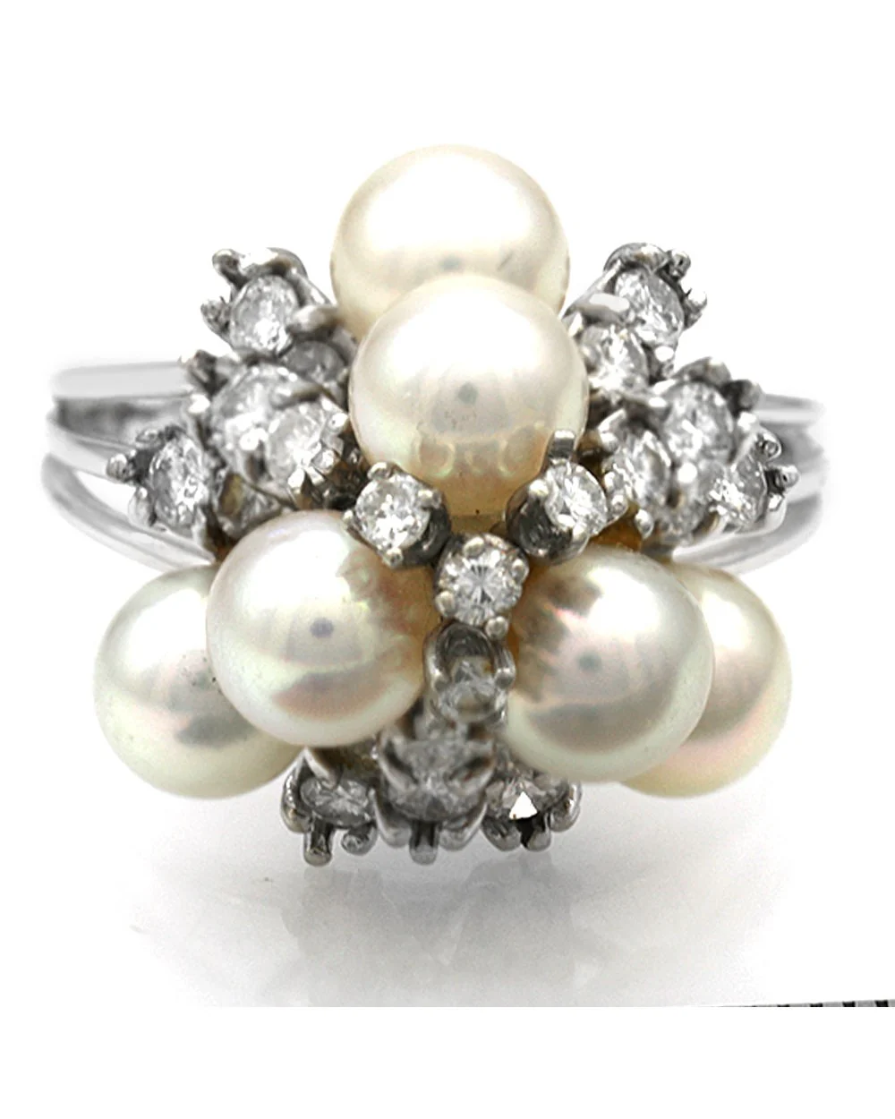 Pearl and Diamond Cluster Fashion Ring - Image 2