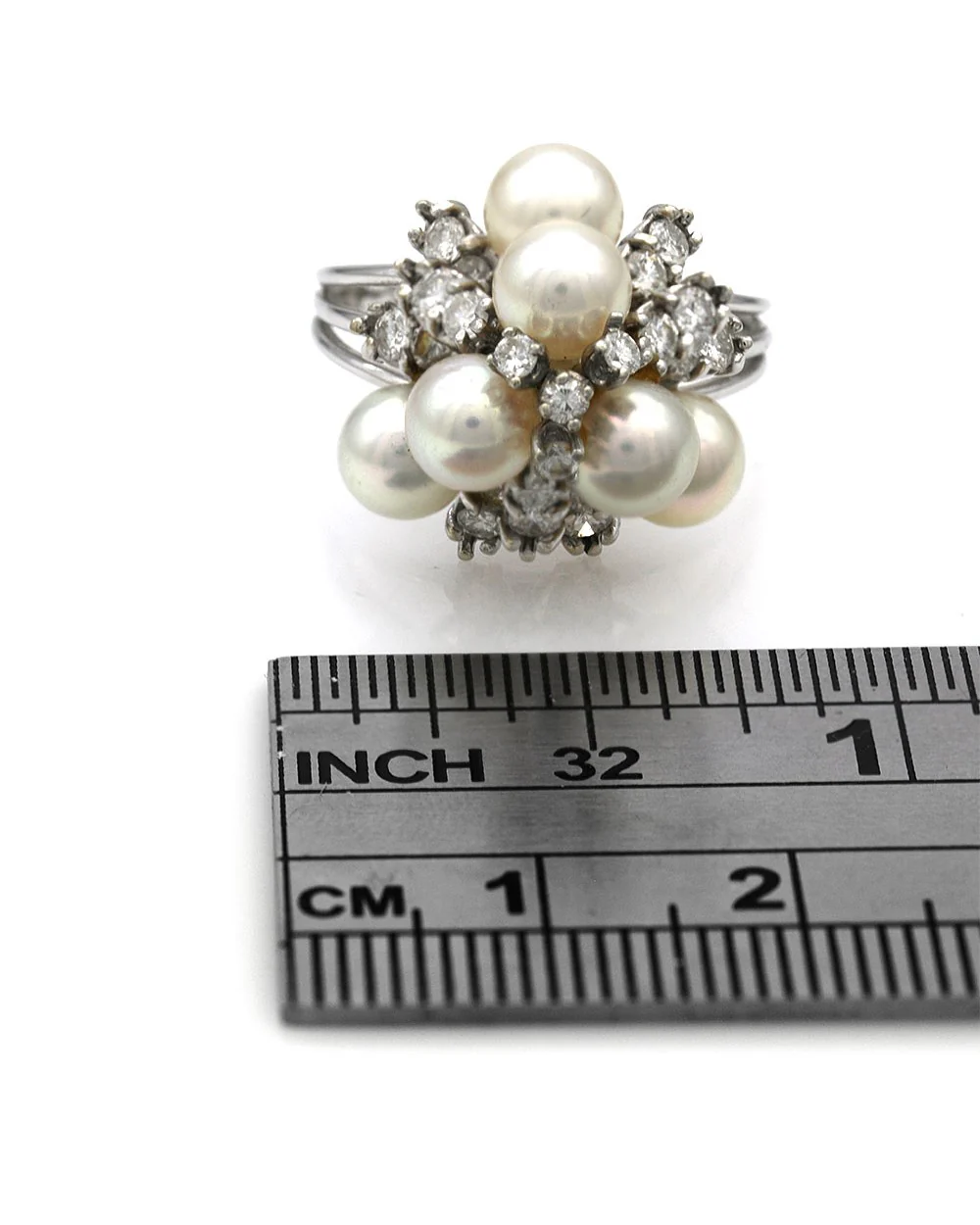 Pearl and Diamond Cluster Fashion Ring - Image 3
