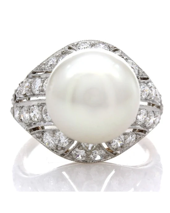 Pearl and Diamond Fashion Ring - Image 2