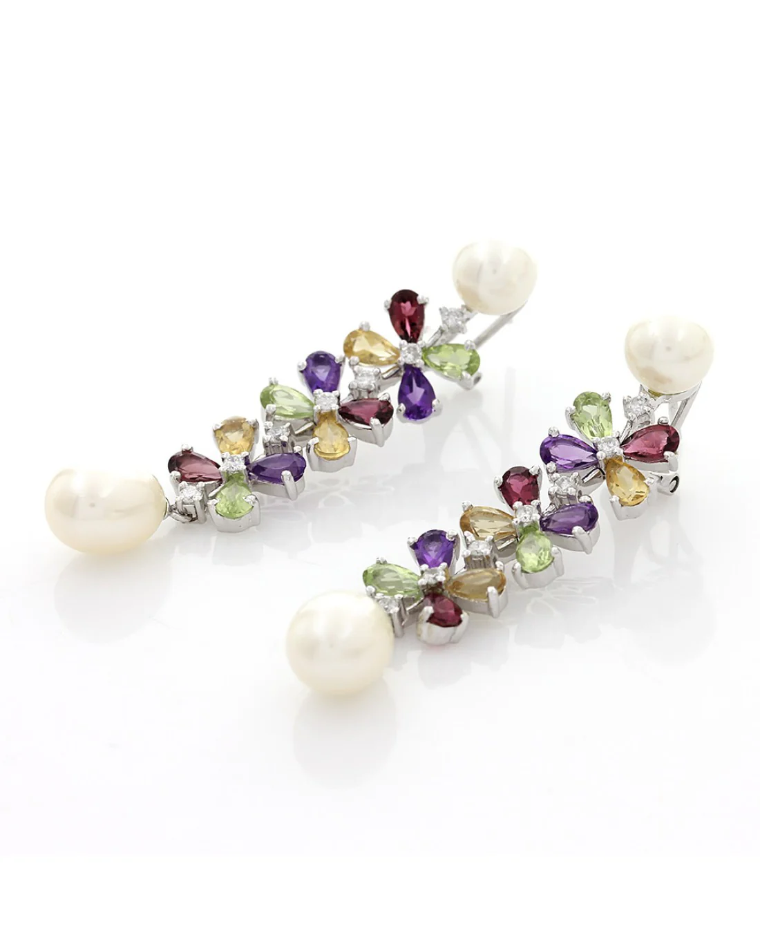 Pearl and Mixed Gem Dangle Earrings - Image 2