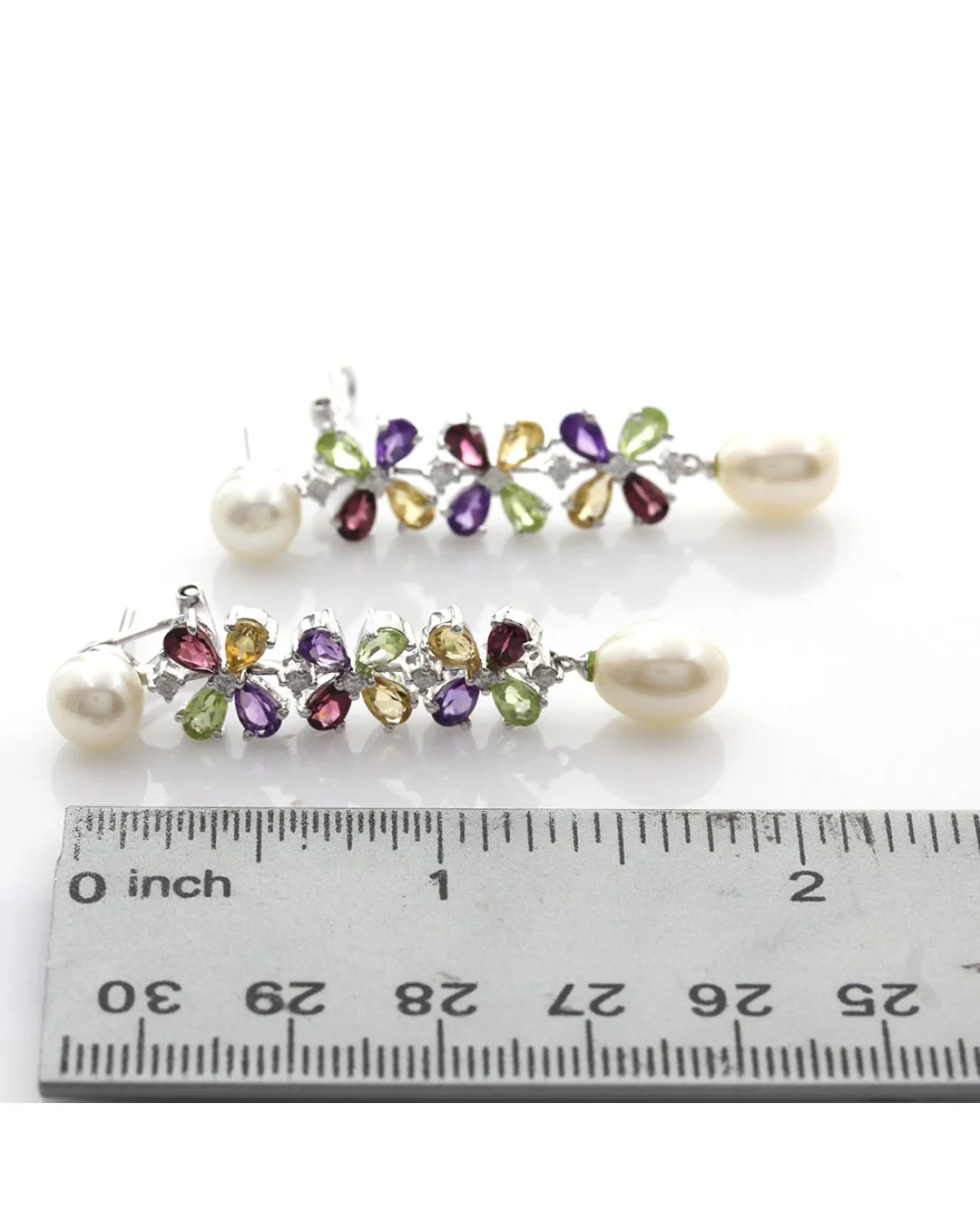 Pearl and Mixed Gem Dangle Earrings - Image 3