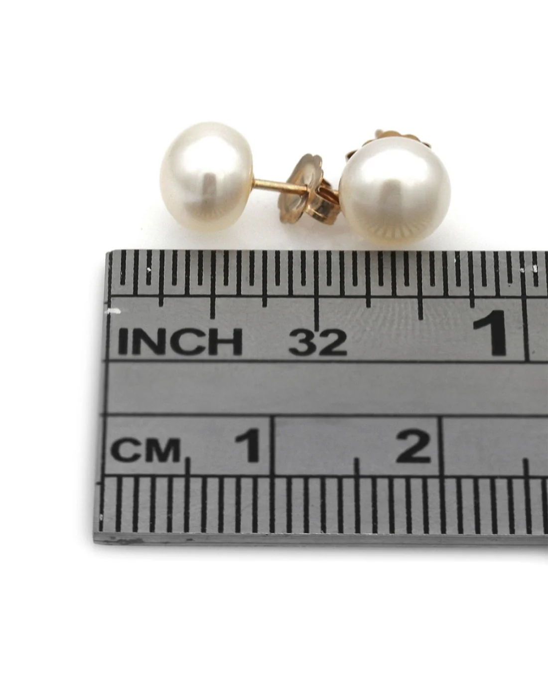 Pearl Button Stud Earrings in Gold - Image 2