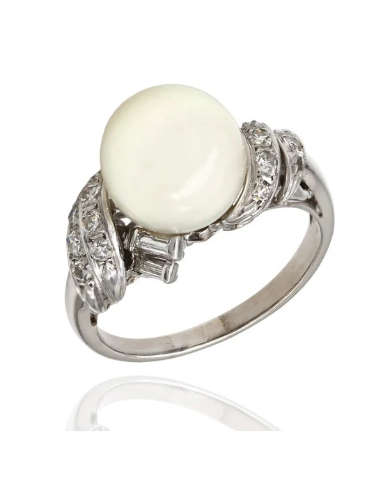 Pearl Solitaire Ring with Diamond Accents