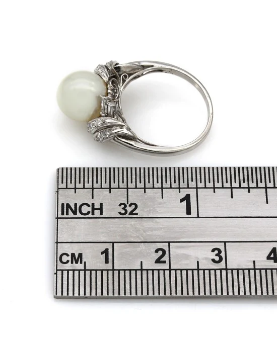 Pearl Solitaire Ring with Diamond Accents - Image 3