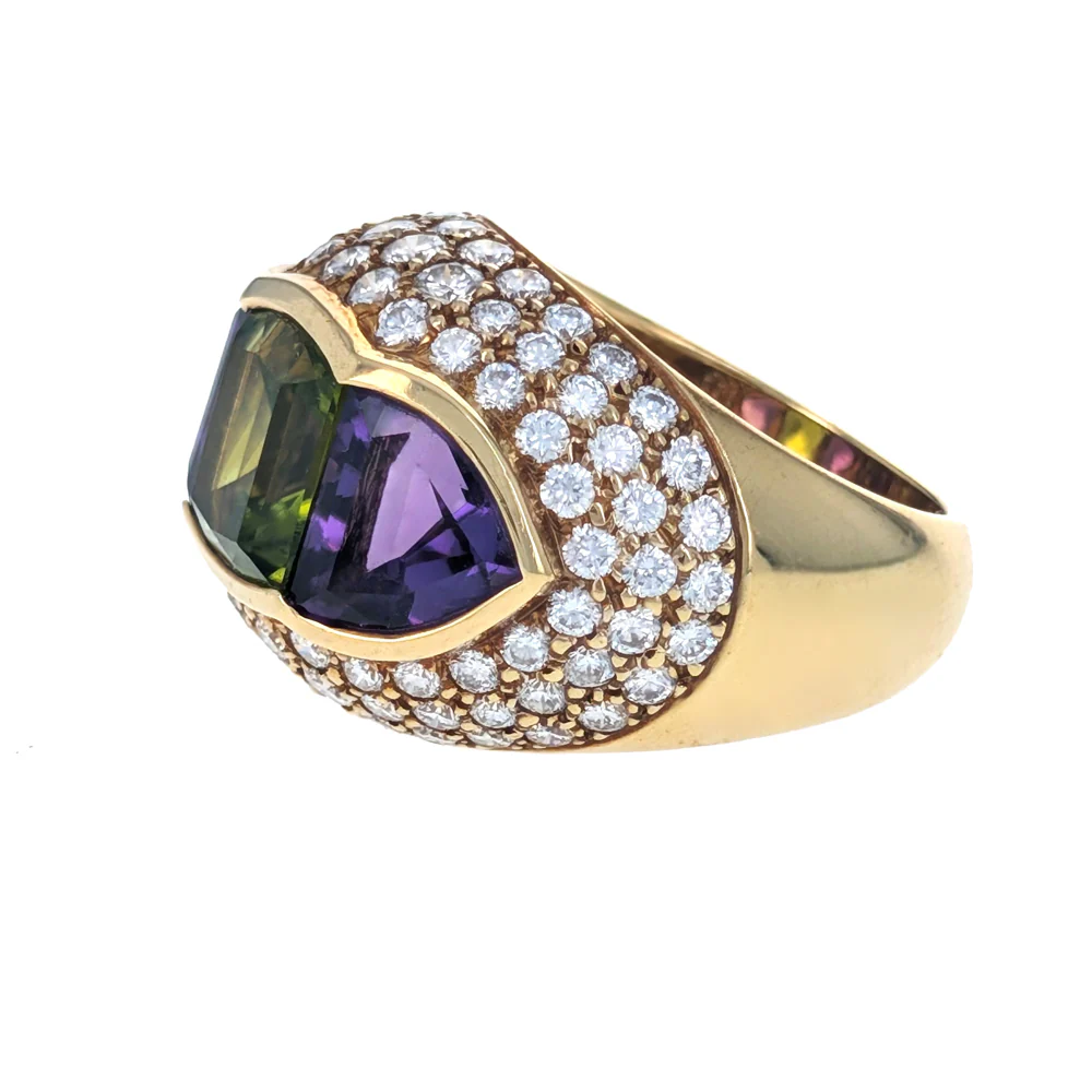 Peridot, Amethyst and Diamond Pave Dome Ring - Image 2