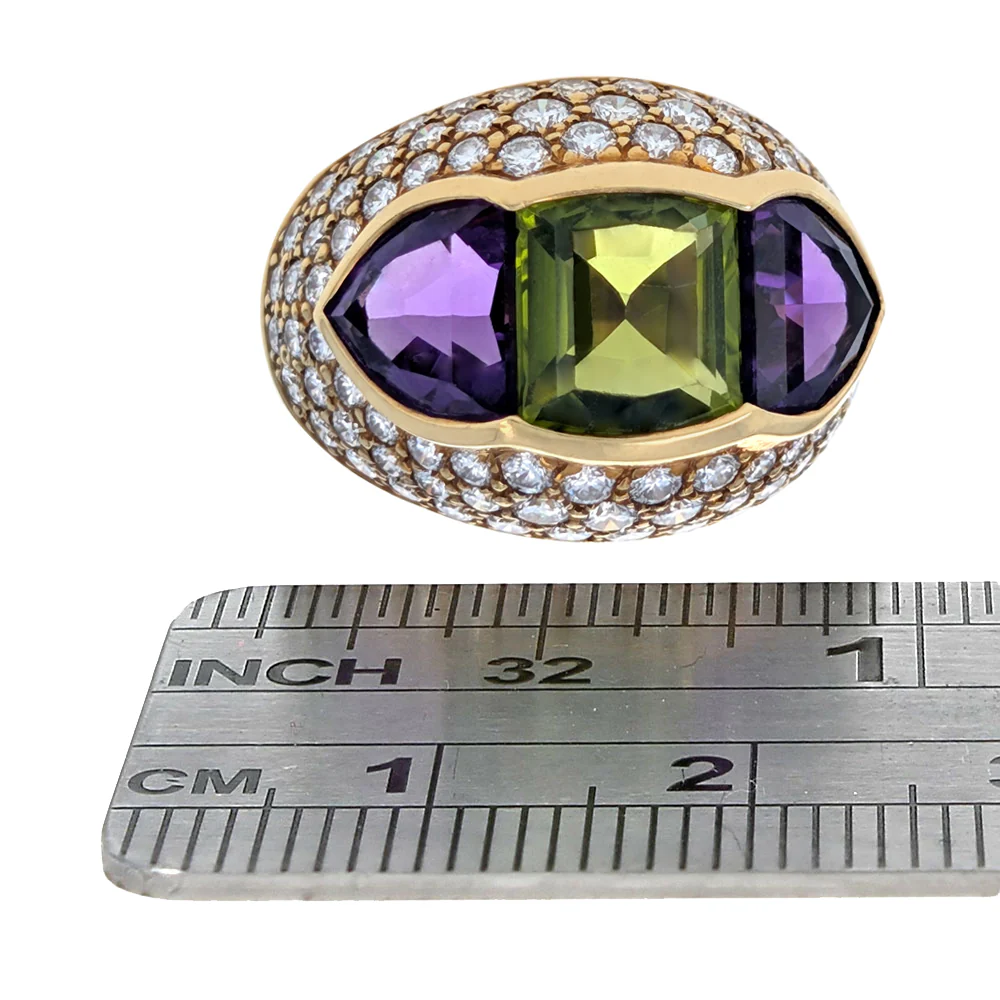 Peridot, Amethyst and Diamond Pave Dome Ring - Image 3