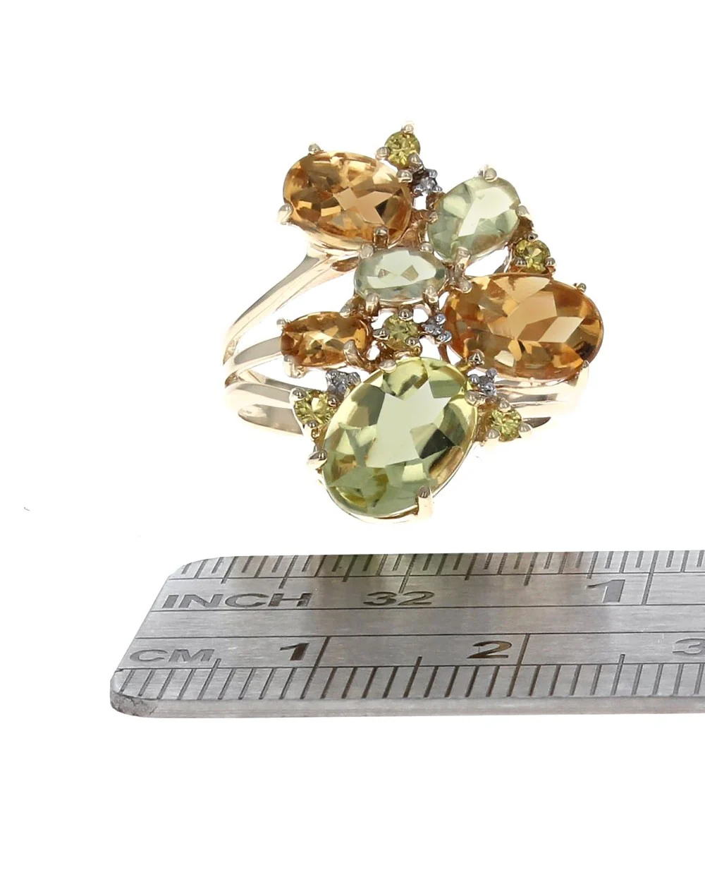 Peridot, Citrine and Diamond Cluster Split Shank Ring - Image 3