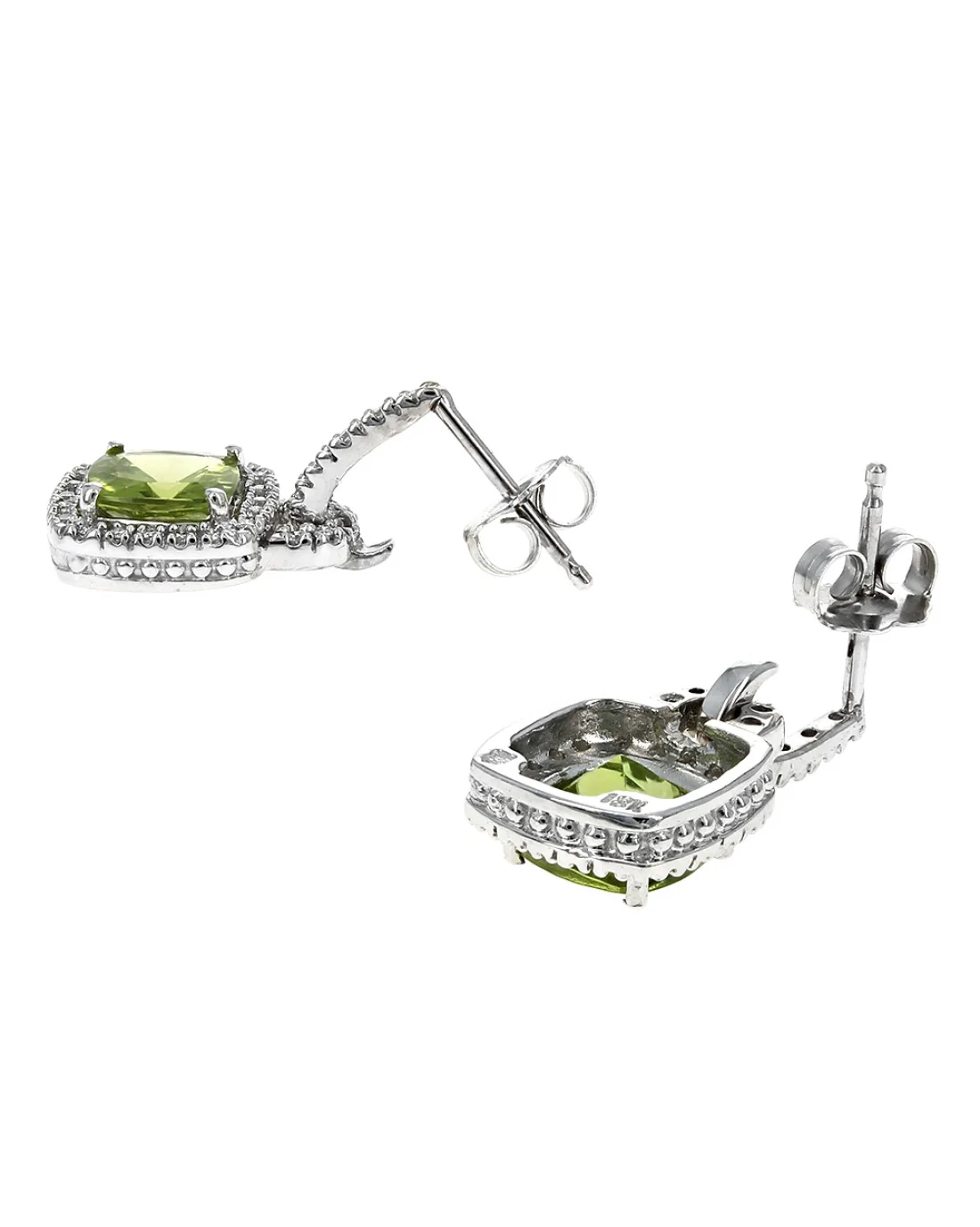 Peridot Cushion Diamond Halo Drop Earrings - Image 2