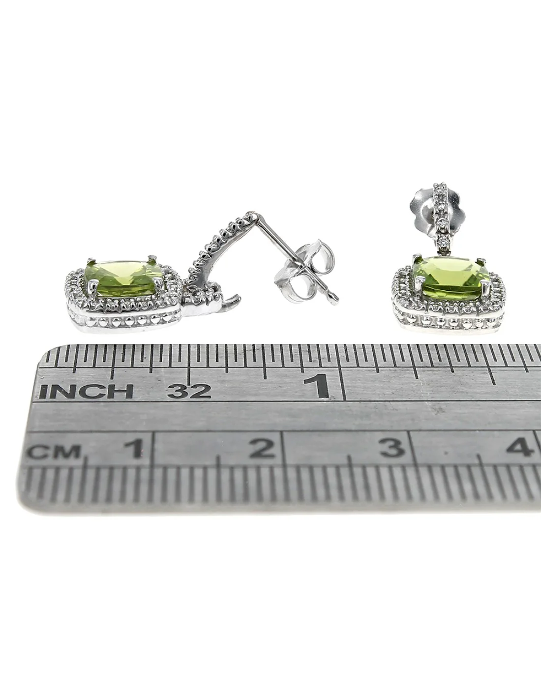 Peridot Cushion Diamond Halo Drop Earrings - Image 3