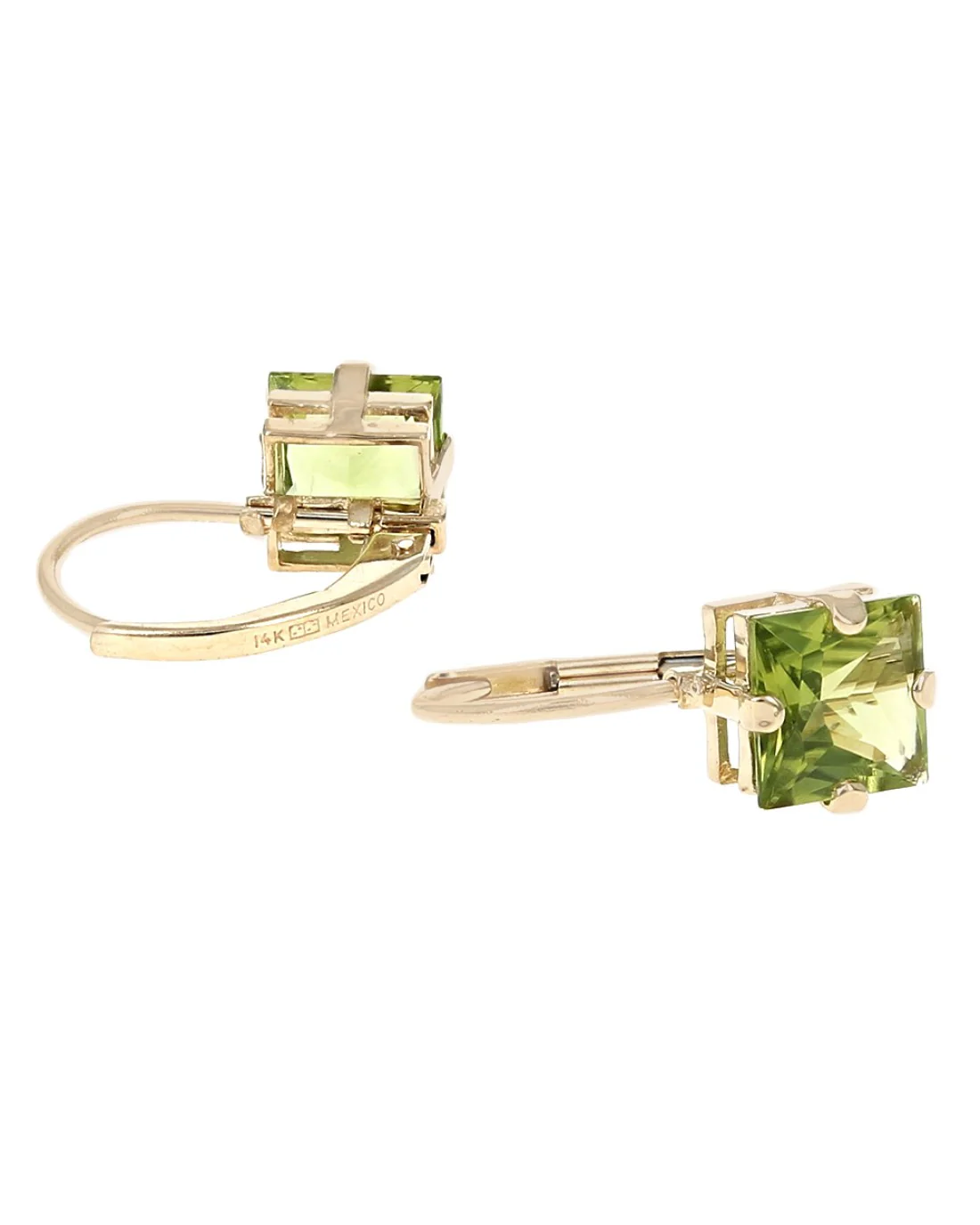 Peridot Leverback Earrings in Yellow Gold - Image 2