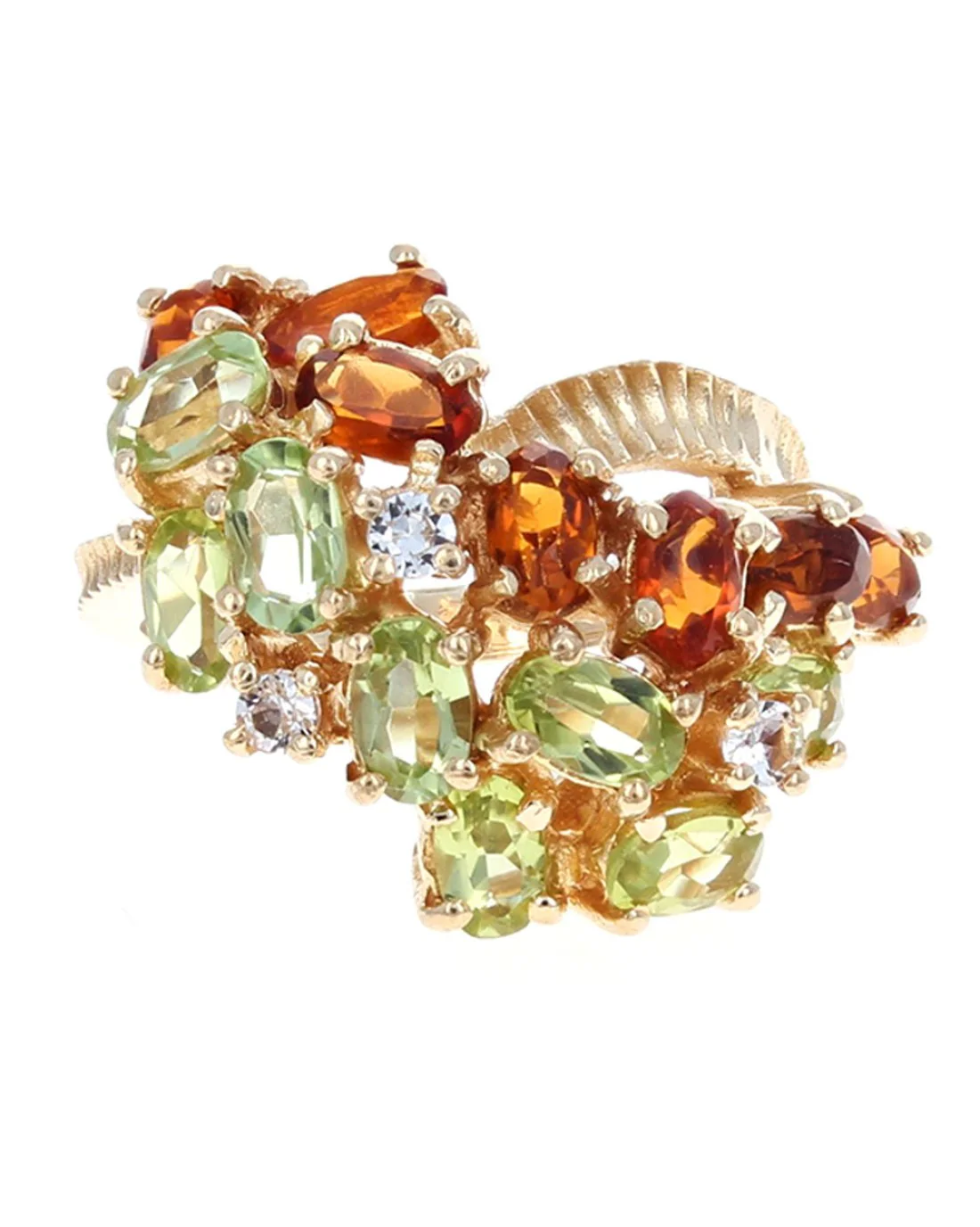 Peridot, Madeira Citrine and White Topaz Cluster Ring - Image 2