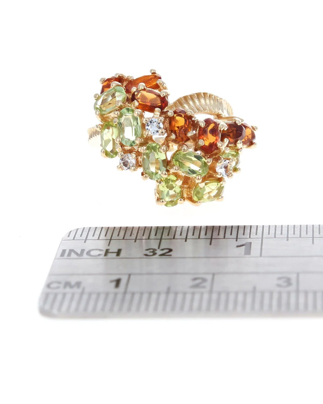 Peridot, Madeira Citrine and White Topaz Cluster Ring - Image 3
