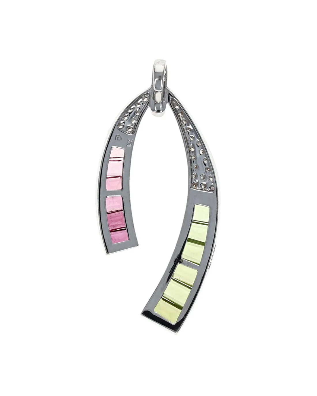 Peridot, Pink Tourmaline and Diamond Open Bypass Pendant - Image 2