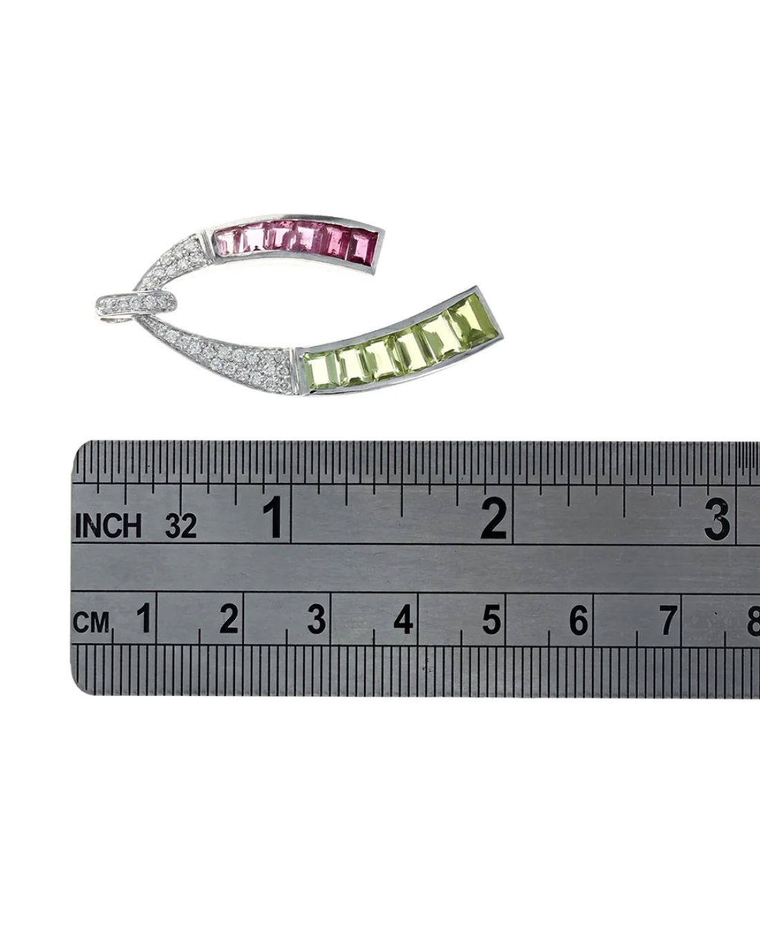 Peridot, Pink Tourmaline and Diamond Open Bypass Pendant - Image 3