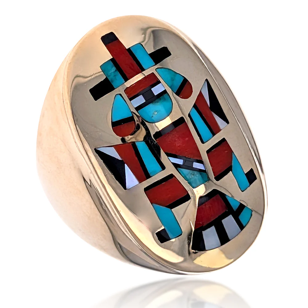 Peter & Pansy Natachu Zuni 14KY Knifewing Inlay Ring
