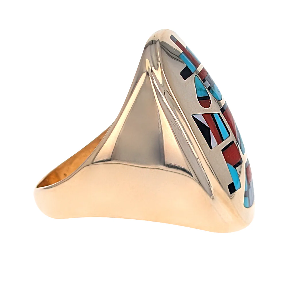 Peter & Pansy Natachu Zuni 14KY Knifewing Inlay Ring - Image 2