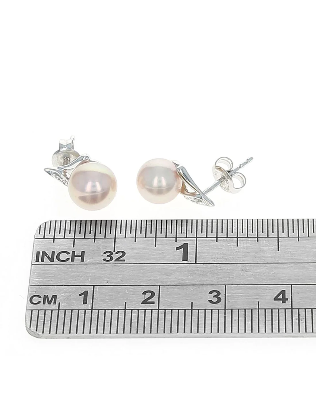 Pink Pearl and Diamond Accent Stud Earrings - Image 3