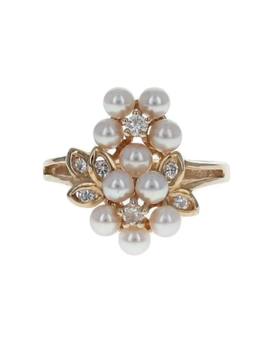 Pink Pearl and Diamond Flower Cluster Ring - Image 2