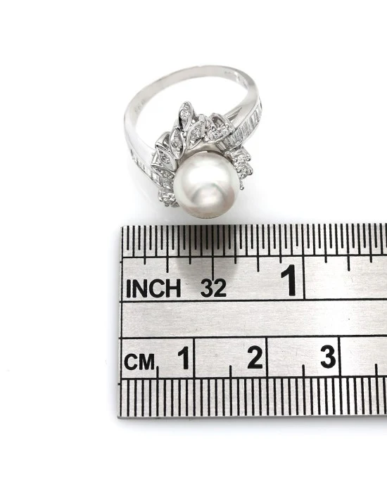 Pink Rose Pearl and Diamond Bypass Ring in Platinum - Image 2
