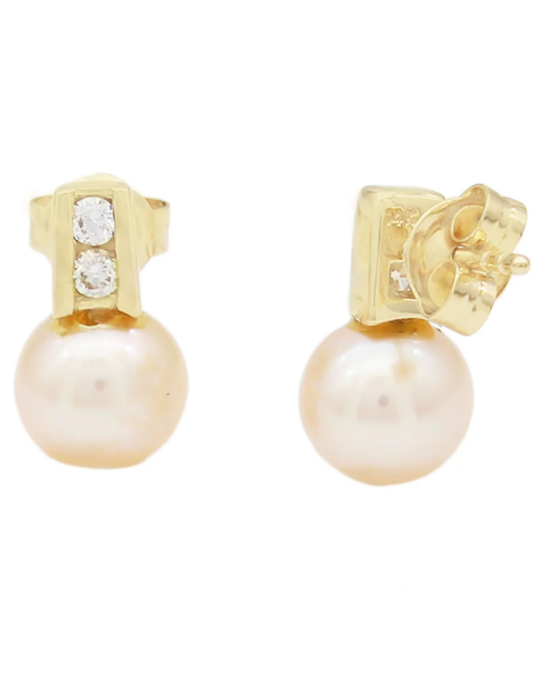 Pink Rose Pearl and Diamond Earrings - Image 2